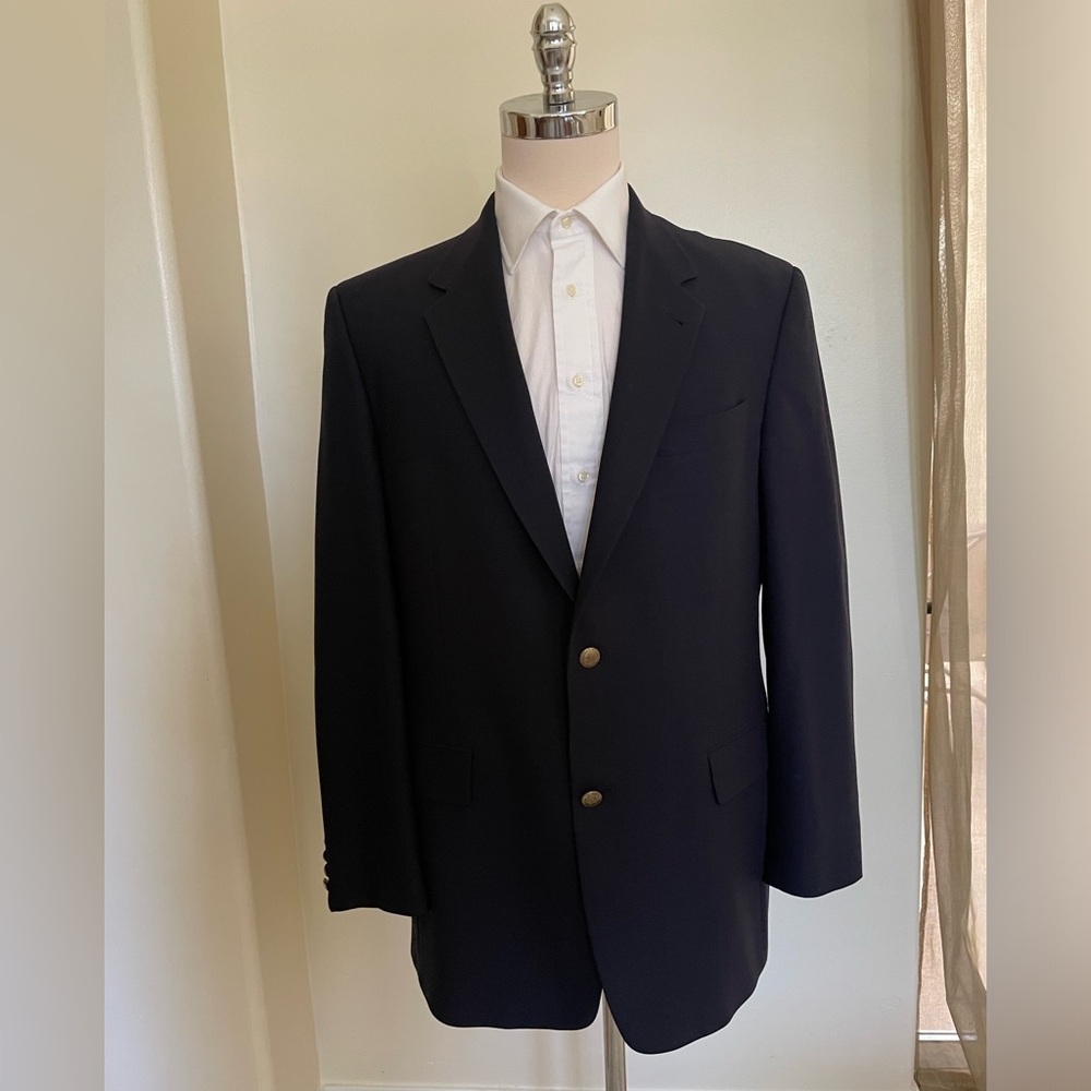 HART SCHAFFNER MARX Made in USA Specialty Button Navy Wool Blazer Size 42 L
